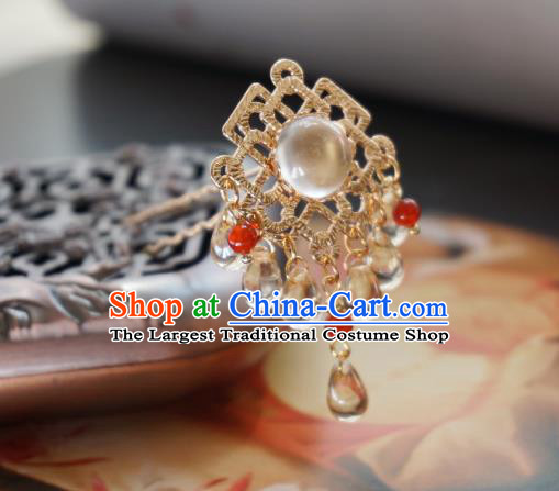 Handmade Chinese Crystal Hair Clip Traditional Hair Accessories Ancient Tang Dynasty Court Golden Hairpins for Women