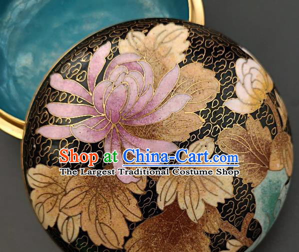 Chinese Traditional Cloisonne Chrysanthemum Pattern Rouge Box Handmade Brass Craft Enamel Black Inkpad Box Accessories
