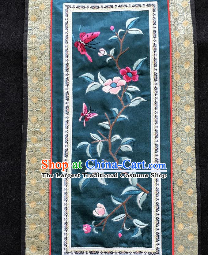 Chinese National Embroidered Butterfly Flowers Paintings Traditional Handmade Embroidery Decorative Navy Silk Picture Craft