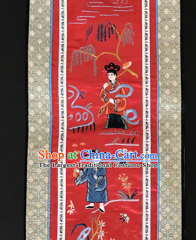 Chinese National Embroidered Eight Immortals Red Silk Painting Traditional Handmade Embroidery Craft Folding Screen Decorative Picture