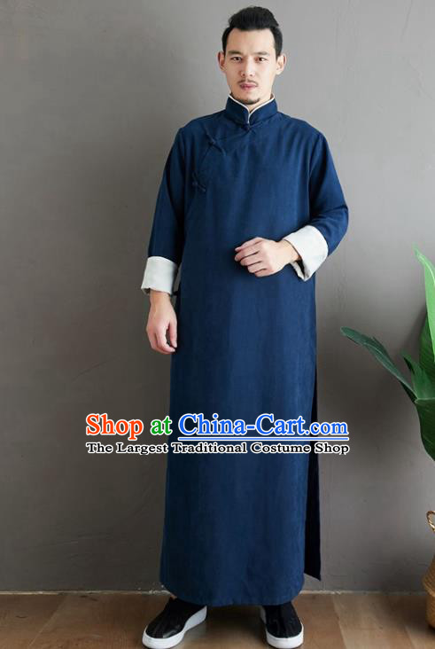 Republic of China National Light Green Flax Robe Traditional Tang Suit ...