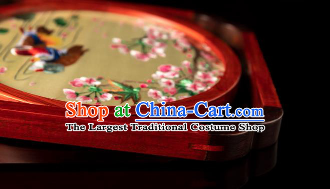 Chinese Handmade Rosewood Craft Desk Ornament Traditional Hunan Double Side Embroidery Mandarin Duck Table Screen