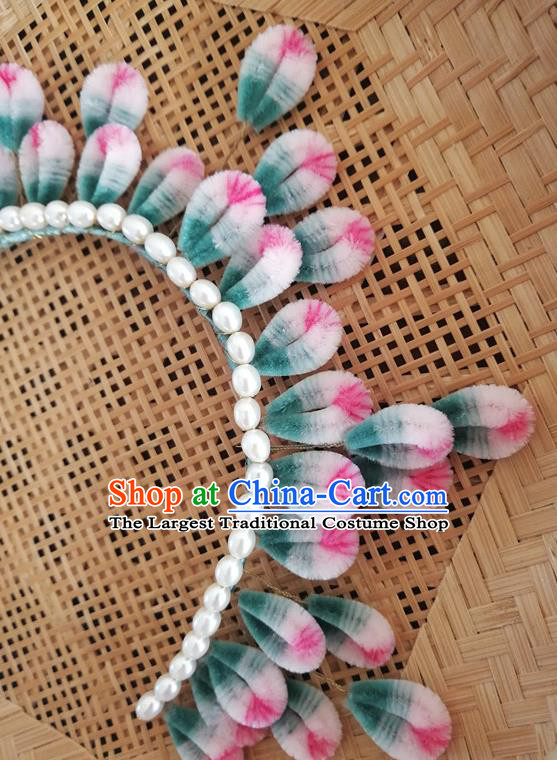 China Traditional Ancient Velvet Flowers Hair Crown Classical Hanfu Pearls Hairpin