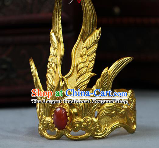 China Ancient Prince Agate Hair Accessories Traditional Tang Dynasty Emperor Golden Hairdo Crown