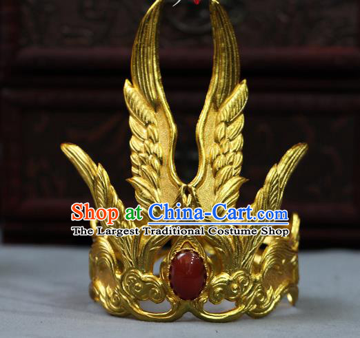 China Ancient Prince Agate Hair Accessories Traditional Tang Dynasty Emperor Golden Hairdo Crown