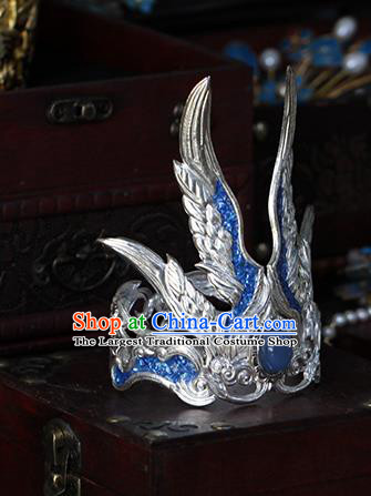 China Traditional Hanfu Hairdo Crown Ancient Swordsman Argent Wings Hair Accessories