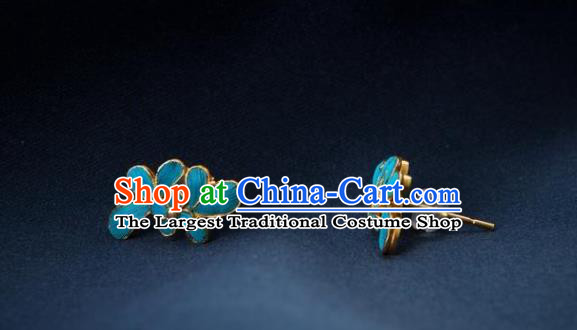 China Traditional Qing Dynasty Empress Ear Accessories National Blue Earrings
