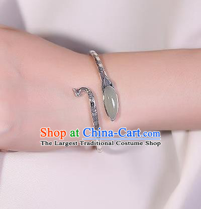 China Handmade Jade Bracelet Accessories Traditional Silver Phoenix Bangle Jewelry