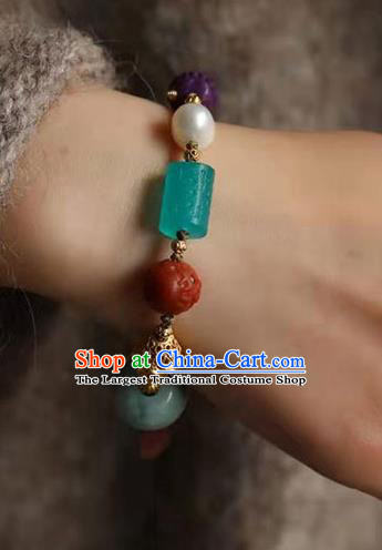 China Handmade Jadeite Pearl Bracelet Traditional Jewelry Accessories National Agate Gourd Bangle