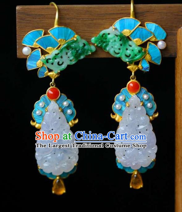 Handmade China Cheongsam Jade Earrings Traditional National Jewelry Accessories Gems Eardrop