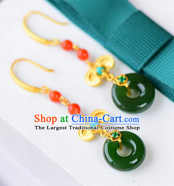 Handmade China Golden Bat Eardrop Traditional Cheongsam Jade Earrings National Jewelry Accessories