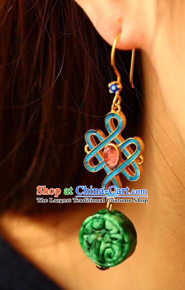 Handmade China Knot Eardrop Jewelry Traditional Cheongsam Tourmaline Accessories National Jadeite Earrings