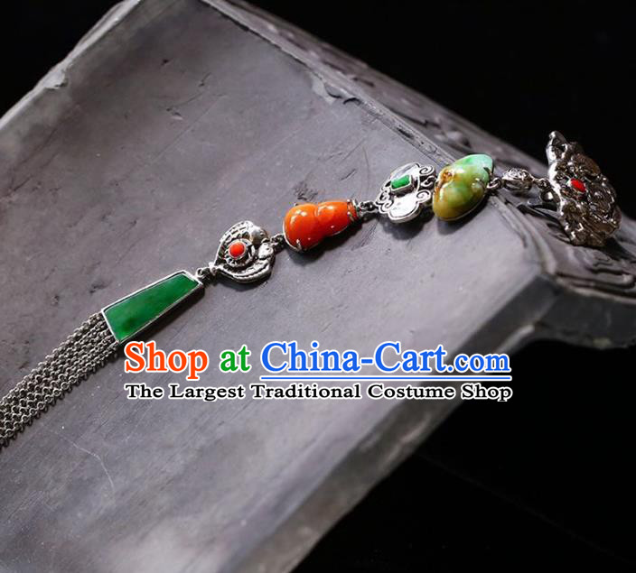 Chinese National Classical Agate Gourd Brooch Accessories Handmade Silver Necklet Tassel Pendant