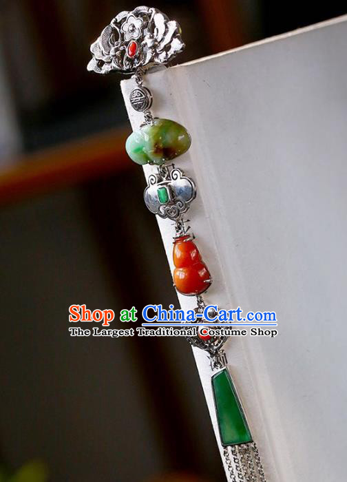 Chinese National Classical Agate Gourd Brooch Accessories Handmade Silver Necklet Tassel Pendant