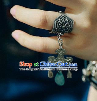 China Traditional Jewelry Accessories Jade Tassel Circlet Handmade Silver Carving Ring