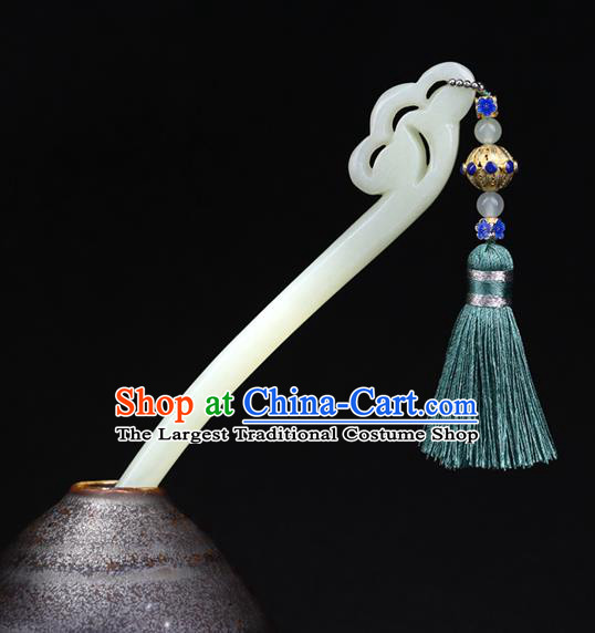China National Green Tassel Hairpin Handmade Hair Jewelry Accessories Traditional Cheongsam Jade Hair Clip