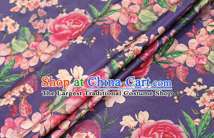 Chinese Cheongsam Purple Silk Drapery Classical Rose Pattern Gambiered Guangdong Gauze Traditional Brocade Fabric