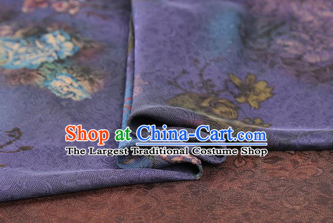 Chinese Traditional Qipao Dress Fabric Gambiered Guangdong Gauze Classical Peony Pattern Purple Silk Drapery