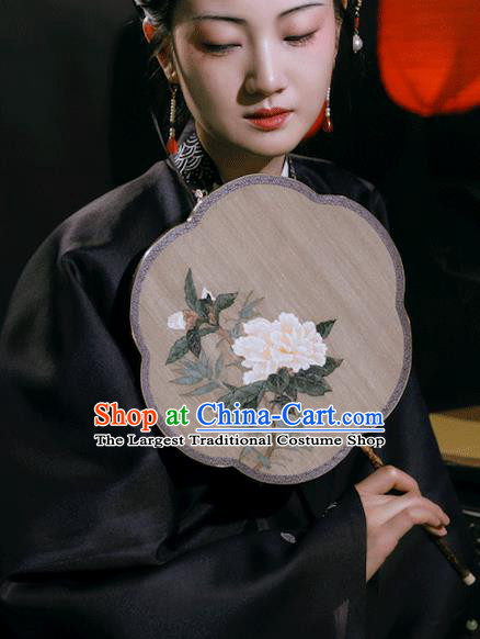 China Ancient Princess Palace Fan Traditional Hanfu Silk Fans Handmade Painting Peony Silk Fan