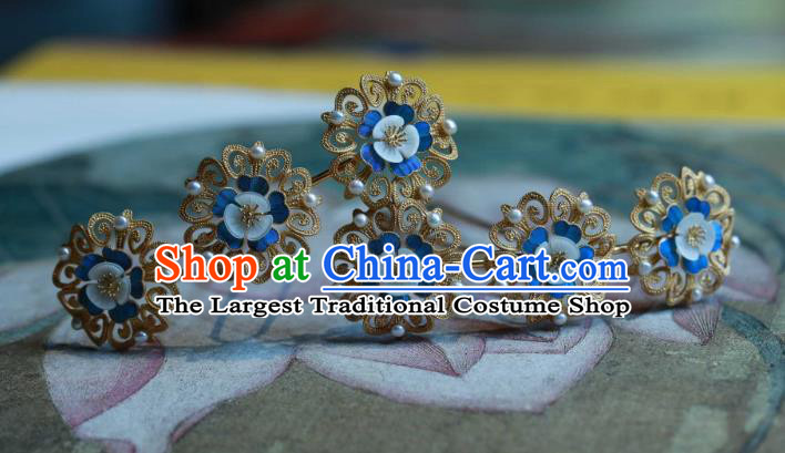 Chinese Traditional Blueing Plum Blossom Hairpin Ancient Qing Dynasty Hair Stick Handmade Hair Accessories