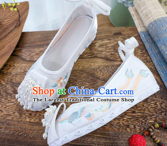 China Traditional Beads Tassel Shoes Hanfu Shoes Handmade National Shoes Embroidered Phoenix Shoes