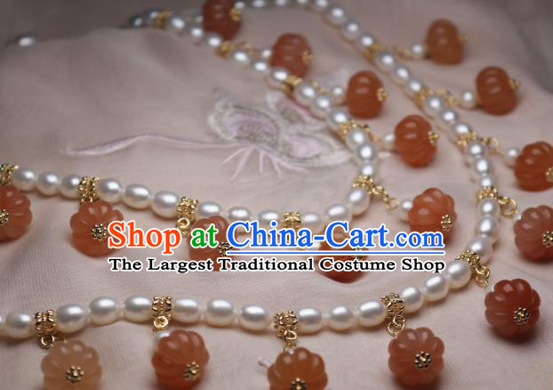 China Traditional Ming Dynasty Pearls Necklet Accessories Handmade Hanfu Agate Pumpkin Necklace