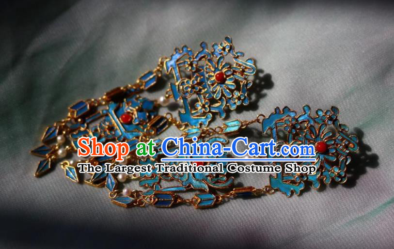 China Classical Cloisonne Chrysanthemum Ear Jewelry Traditional Cheongsam Pearls Tassel Earrings