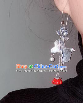 China National Silver Carving Lotus Earrings Traditional Cheongsam Tassel Ear Accessories