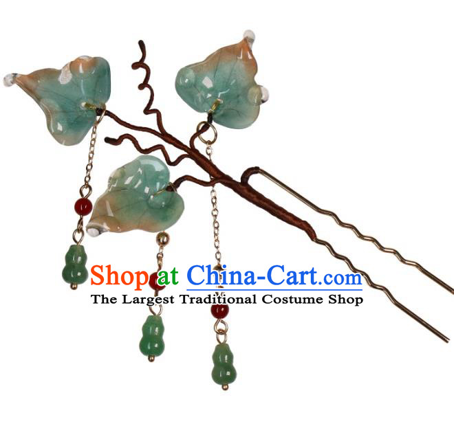 China Hanfu Jade Gourd Tassel Hair Stick Traditional Ming Dynasty Hairpin Classical Hair Accessories