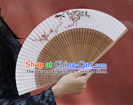 Chinese Hand Painting Plum Bird Folding Fan Traditional Paper Fan Sandalwood Accordion