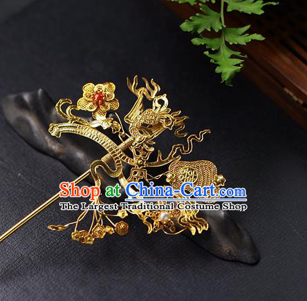 China Ancient Noble Countess Hair Stick Traditional Ming Dynasty Court Filigree Fan Hairpin