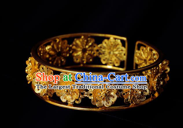 Handmade Chinese Wedding Bangle Jewelry Traditional Ming Dynasty Empress Golden Bracelet Accessories