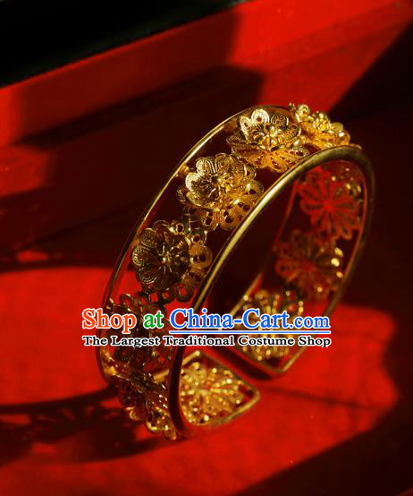 Handmade Chinese Wedding Bangle Jewelry Traditional Ming Dynasty Empress Golden Bracelet Accessories
