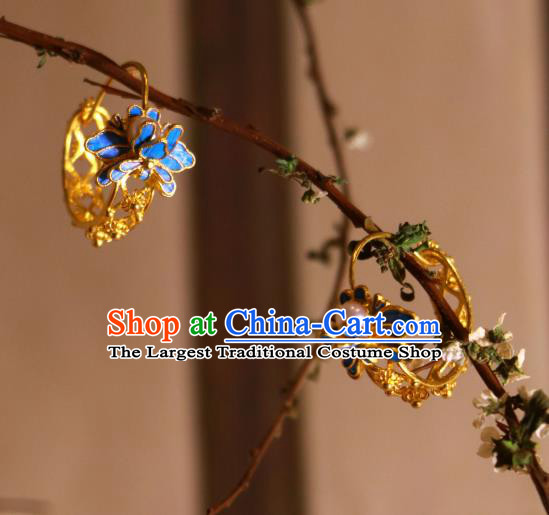 Chinese Ancient Qing Dynasty Imperial Consort Pearl Ear Accessories Classical Golden Earrings Wedding Jewelry