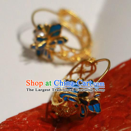 Chinese Ancient Qing Dynasty Imperial Consort Pearl Ear Accessories Classical Golden Earrings Wedding Jewelry