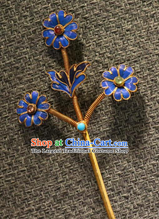 China Qing Dynasty Palace Lady Hairpin Ancient Princess Flowers Hair Stick Traditional Cloisonne Hair Jewelry