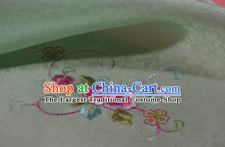 Chinese Jacquard Silk Material Traditional Hanfu Dress Embroidered Flowers Green Silk Fabric