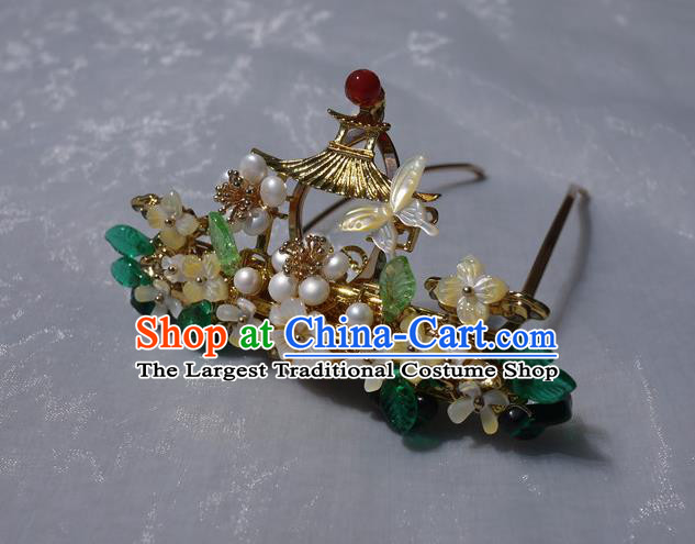 China Traditional Ming Dynasty Pearls Hairpin Handmade Ancient Princess Shell Hair Crown