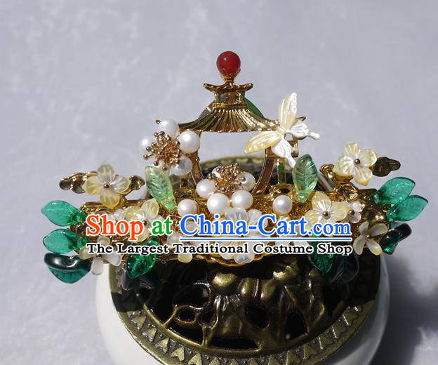China Traditional Ming Dynasty Pearls Hairpin Handmade Ancient Princess Shell Hair Crown