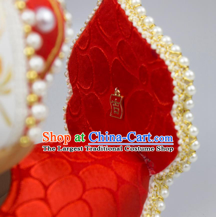 China Classical Wedding Pearls Shoes Red Brocade Hanfu Shoes Traditional Song Dynasty Princess Shoes