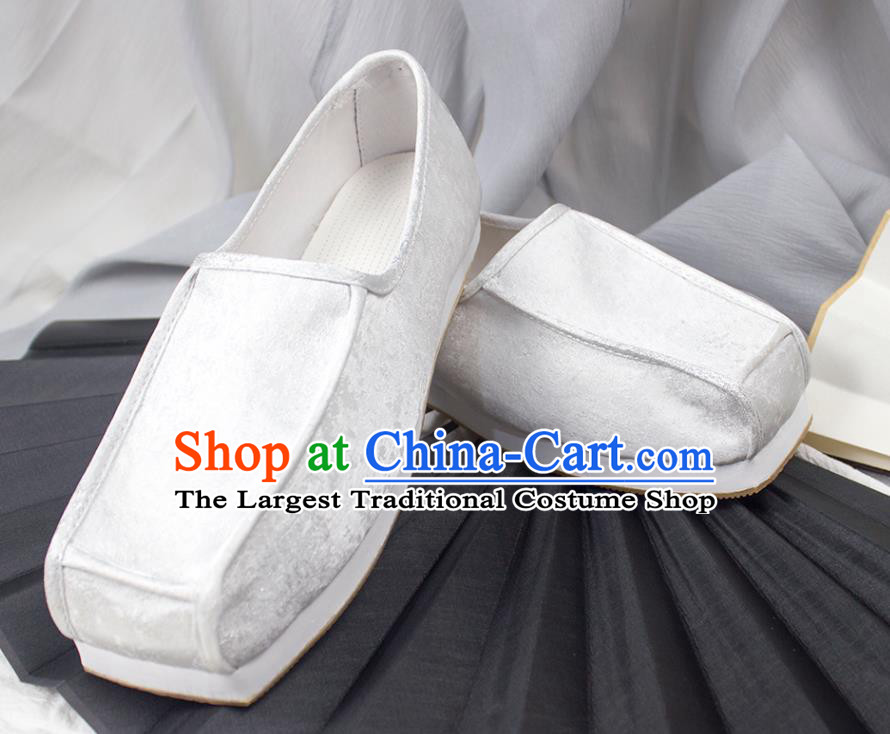 Chinese Handmade Ancient Official White Satin Shoes Traditional Song Dynasty Emperor Shoes