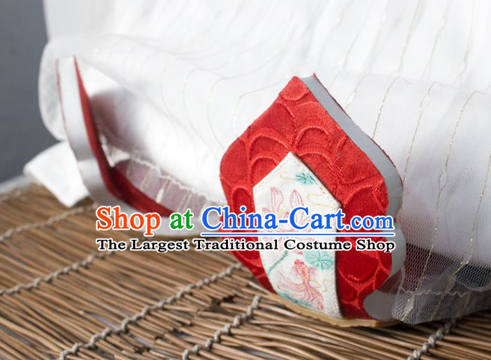 China Handmade Painting Lotus Shoes Classical Red Brocade Shoes Traditional Tang Dynasty Wedding Hanfu Shoes