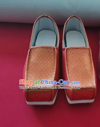 Chinese Handmade Orange Satin Shoes Traditional Song Dynasty Scholar Hanfu Shoes Ancient Official Shoes