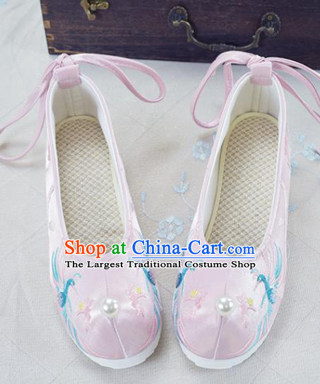 China National Shoes Traditional Wedding Shoes Pink Cloth Shoes Women Embroidered Shoes