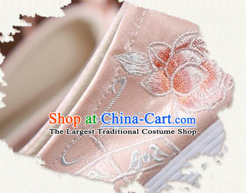 China Embroidered Peony Pink Cloth Shoes Ancient Princess Hanfu Shoes Traditional Ming Dynasty Shoes