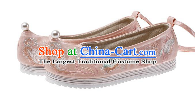 China Embroidered Hanfu Shoes Traditional Ming Dynasty Princess Shoes National Women Pink Cloth Shoes