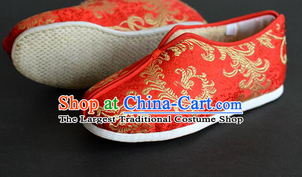 China National Cotton Padded Shoes Elderly Female Shoes Traditional Red Brocade Shoes