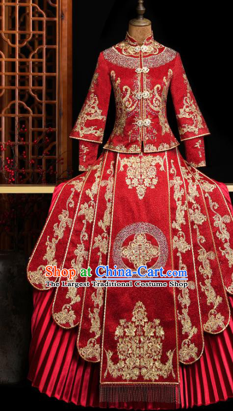 Chinese Classical Bride Embroidered Costumes Xiuhe Suit Drilling Outfits Traditional Wedding Toast Clothing