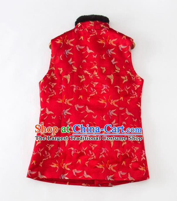 Chinese National Women Clothing Tang Suit Winter Red Waistcoat Classical Butterfly Pattern Vest