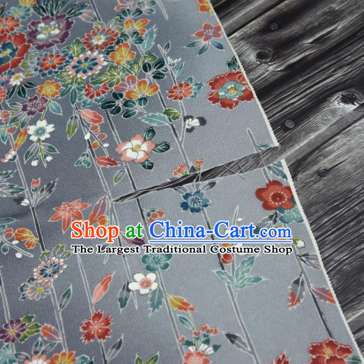 Traditional Japanese Kimono Grey Pure Silk Fabric Asian Japan Classical Flowers Pattern Brocade Tapestry
